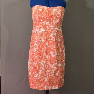 J.Crew Collection Women’s Strapless Paisley Mini Dress Silk Linen Orange Size 14